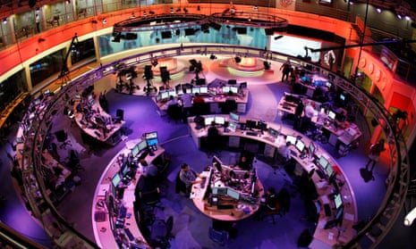 Newsroom at the headquarters of the Qatar-based Al-Jazeera English-language channel in Doha.