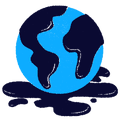 Earth covered in oil, with a splash on the floor
