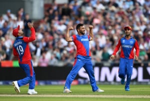 Gulbadin Naib celebrates after taking the wicket of Jonny Bairstow for 90.