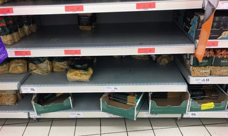 Stocks of pasta run low at a Sainsbury’s supermarket in Muswell Hill on Saturday afteroon.