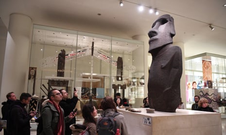 The Hoa Hakananai’a statue from Rapa Nui, or Easter Island, on display at the British Museum in London.