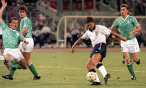 Gary Lineker scores against West Germany in the 1990 World Cup semi-final. ‘I didn’t realise we were that good. We were the better side,’ he says.