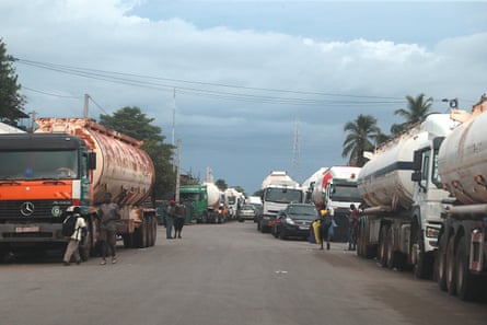 Dozens of loaded trucks parked outside Port-Bouet in Ivory Coast on 15 May, as freight traffic on the vital Abidjan-Bamako corridor continues to stall. The decline in transport is driven by a security crisis in neighbouring Mali, where armed groups imposed a full blockade on the Malian capital Bamako on 28 April.