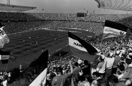 Hannover fans watch their side win the DFB-Pokal against Borussia Mönchengladbach in 1992