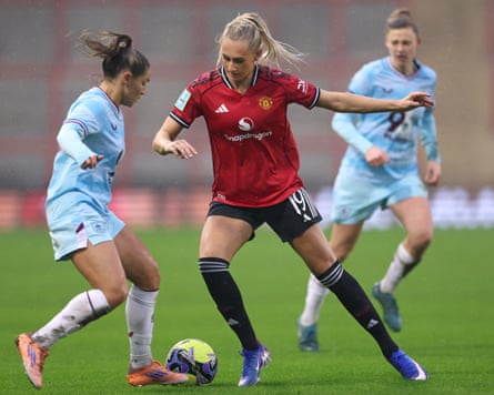 Manchester United v Burnley - Adobe Women's FA Cup Fourth RoundLEIGH, ENGLAND - JANUARY 18: Ellen Wangerheim of Manchester United is challenged by Althea Paul of Burnley during the Adobe Women's FA Cup Fourth Round match between Manchester United and Burnley at Progress with Unity Stadium on January 18, 2026 in Leigh, England. (Photo by Alex Livesey - The FA/The FA via Getty Images)