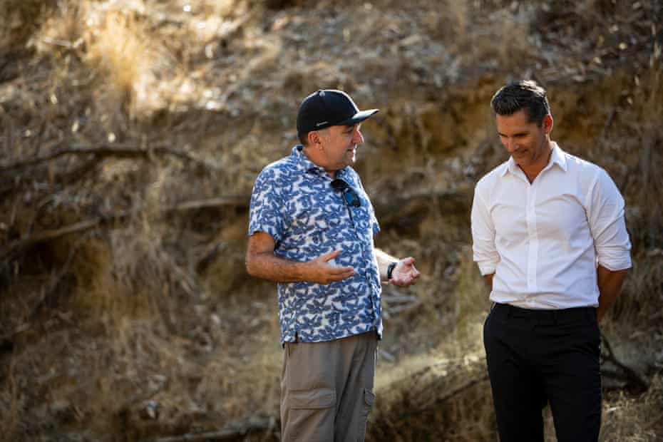 Rob Connolly and Eric Bana during. the making of The Dry.