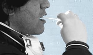 A patient does a coronavirus test swab