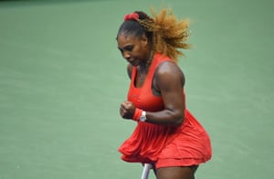 Serena Williams celebrates winning a point.