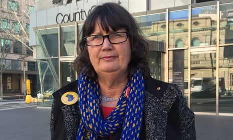 Care Leavers Australia Network executive officer Leonie Sheedy outside hearings for the child abuse royal commission in Melbourne in August.