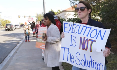 Protesters in Oklahoma City on Thursday before the execution of Grant. The department of corrections said the killing had gone ‘in accordance with protocols and without complication’.