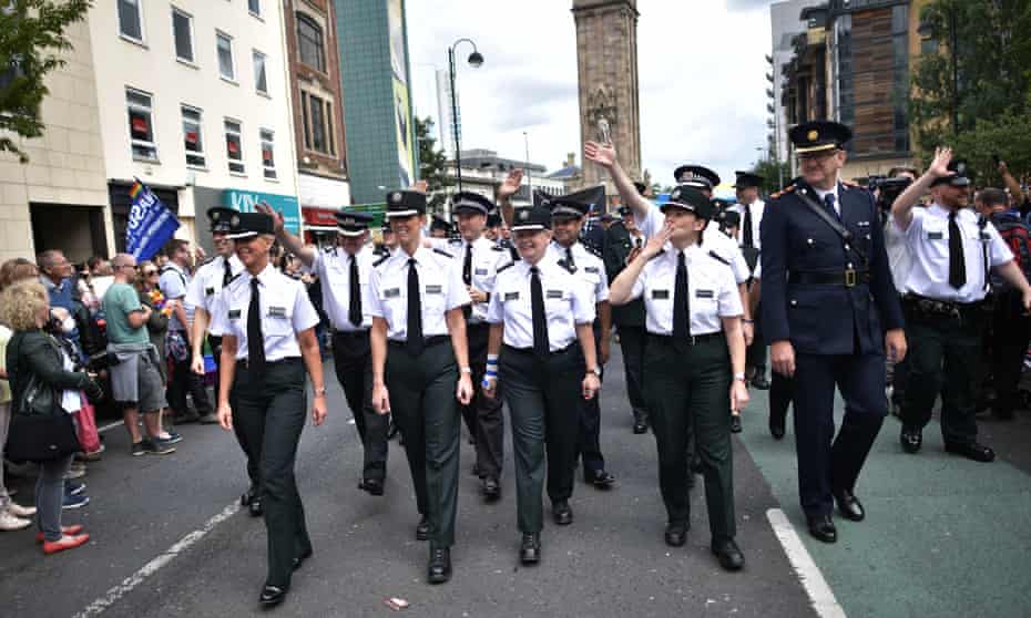 PSNI and Garda officers in the Belfast Gay Pride parade on August 5. Ireland’s gay prime minister, Leo Varadkar, said it was only a matter of time before same-sex marriage is legal in the north. 