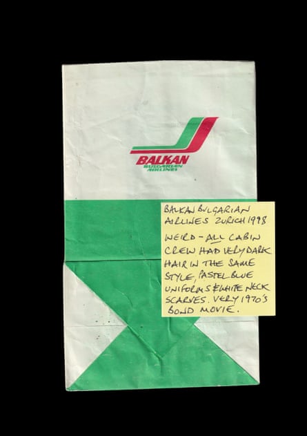 Trevor Cunningham’s collection of airline sick bags, featured in Elizabeth McCafferty’s book Sicko
