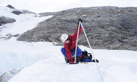 Scientist Dr Lauren Vargo conducting research on New Zealand glaciers.