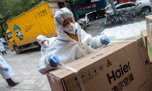 Epidemic prevention materials being delivered in Wuhan.
