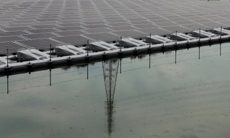 A floating solar power farm built by Kyocera in Kyoto, Japan. 