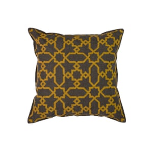 A graphic design in cotton and linen, from refugee artists in Jordan’s Jerash camp Koutubia cushion cover, £136, sepjordan.com