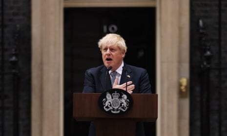 Boris Johnson gives a speech announcing he will step down as PM outside Downing Street.