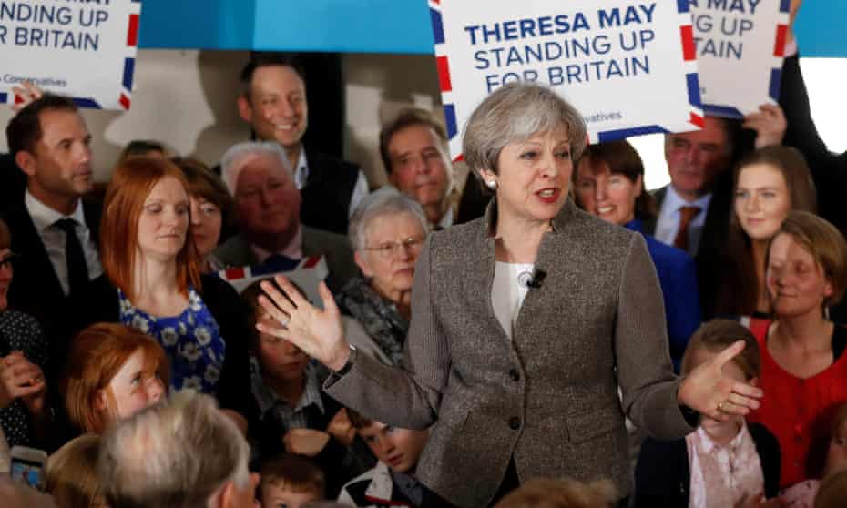 Theresa May speaks at an election campaign rally near Aberdeen on 29 April.