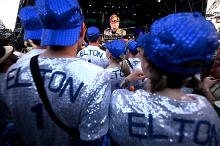 Elton John performing at Glastonbury Festival
