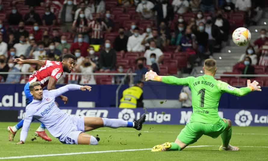 Thomas Lemar gives Atlético the lead.
