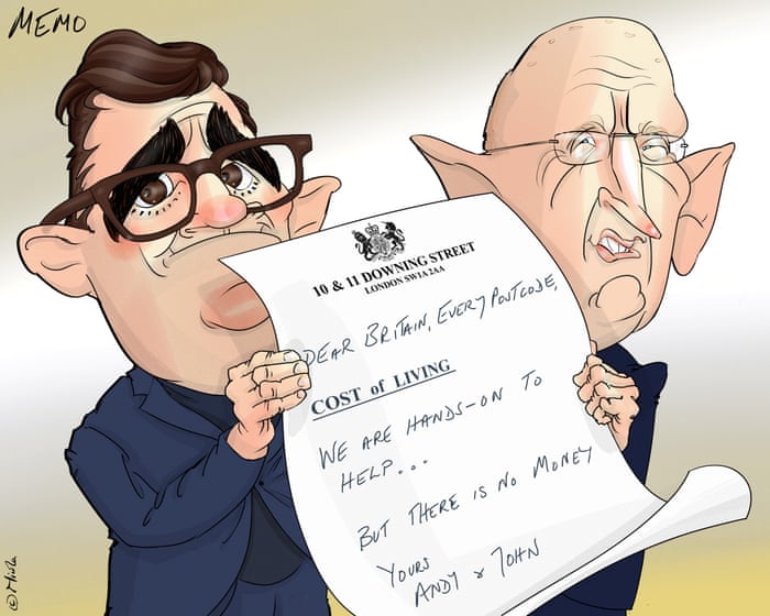 Nicola Jennings on Andy Burnham and the cost of living – cartoon — image supplied by The Guardian Politics's feed