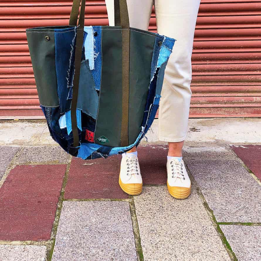 A tote bag made from jeans