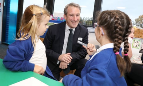 The education secretary, Damian Hinds, visiting Darras Hall primary school in Northumberland