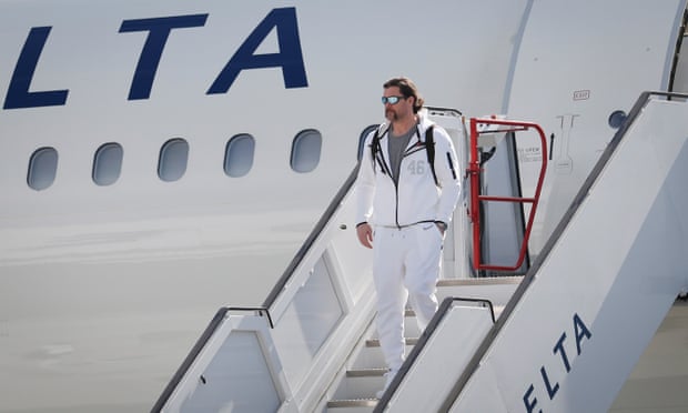 Clark Harris arrives in LA for last season’s Super Bowl.