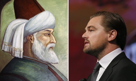 Challenging Muslim stereotypes? … poet Jalal al-Din Rumi, left, and actor Leonardo Di Caprio. 