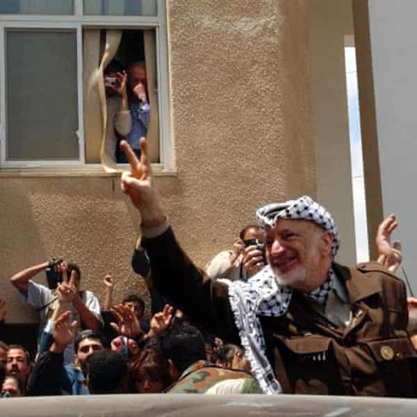 Yasser Arafat after the Israeli siege of his headquarters in Ramallah in 2002.