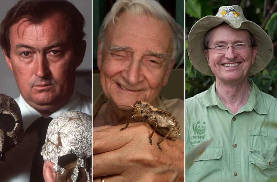 (from left to right) Richard Leakey, Edward O Wilson and Thomas Lovejoy