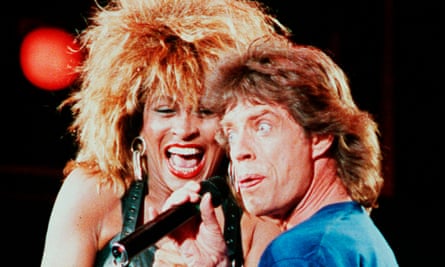 Tina Turner and Mick Jagger in the Live Aid concert in Philadelphia, 1985.