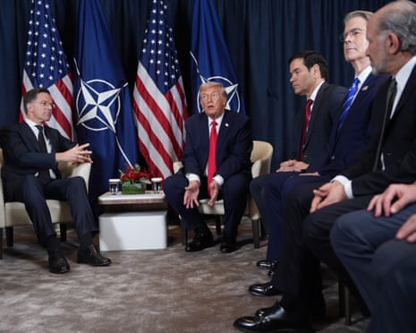 President Donald Trump, center, meets with Nato secretary general Mark Rutte, left, during a meeting on the sidelines of the Annual Meeting of the World Economic Forum in Davos, Switzerland.