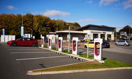 Tesla charging points and a drive-thru Starbucks