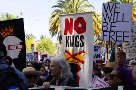 Demonstrators gather at the start of a “No Kings” protest on March 28, 2026 in San Francisco, California.