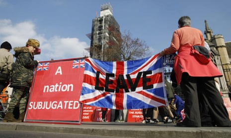 Pro-Brexit demonstrators outside the Houses of Parliament in London