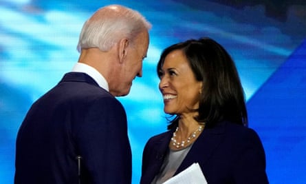 Biden and Harris talking after the Democratic presidential debate in Houston in September 2019.