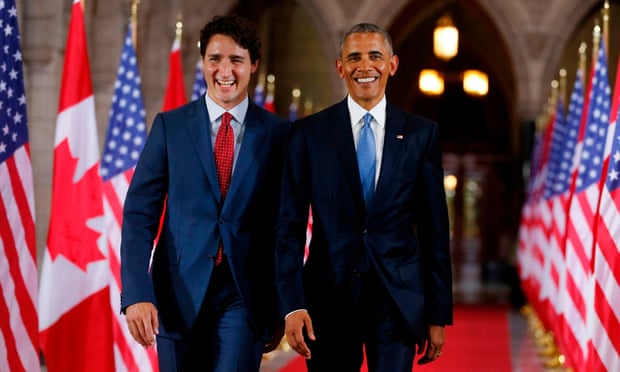 Trudeau and Obama in June 2016. Obama said: ‘I hope our neighbors to the north support him for another term.’