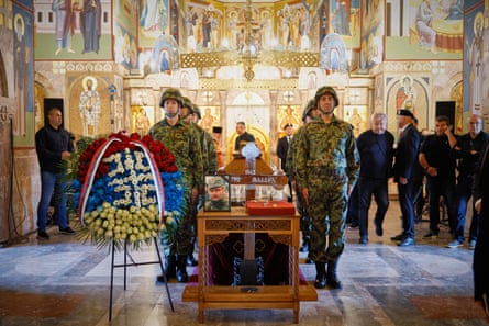 Serbian military service personnel pay their respects at Mladić’s coffin
