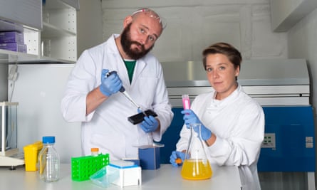Open Cell co-founders Thomas Meany and Helene Steiner at work; their company Cell-Free Technology tests biological circuits.