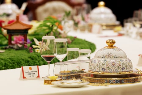 The table setting for US President Donald Trump at the state banquet hosted by Chinese president Xi Jinping at the Great Hall of the People in Beijing.
