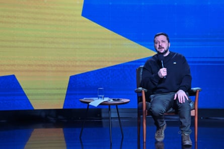 Ukrainian President Volodymyr Zelenskiy delivers an end-of-year news conference in Kyiv