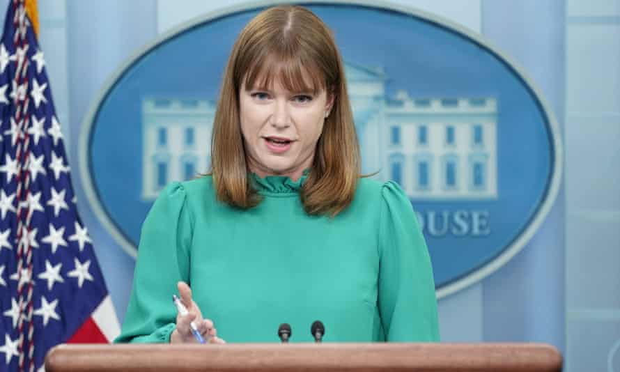 White House communications director Kate Bedingfield addresses reporters on Wednesday.
