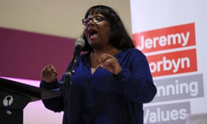 Diane Abbott speaks to Jeremy Corbyn supporters