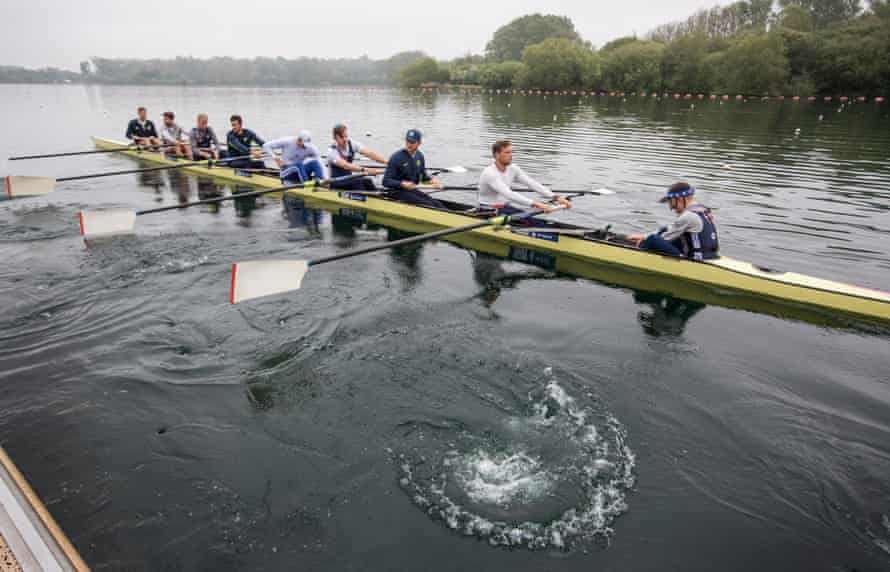 A men's eight on the water during a training session.