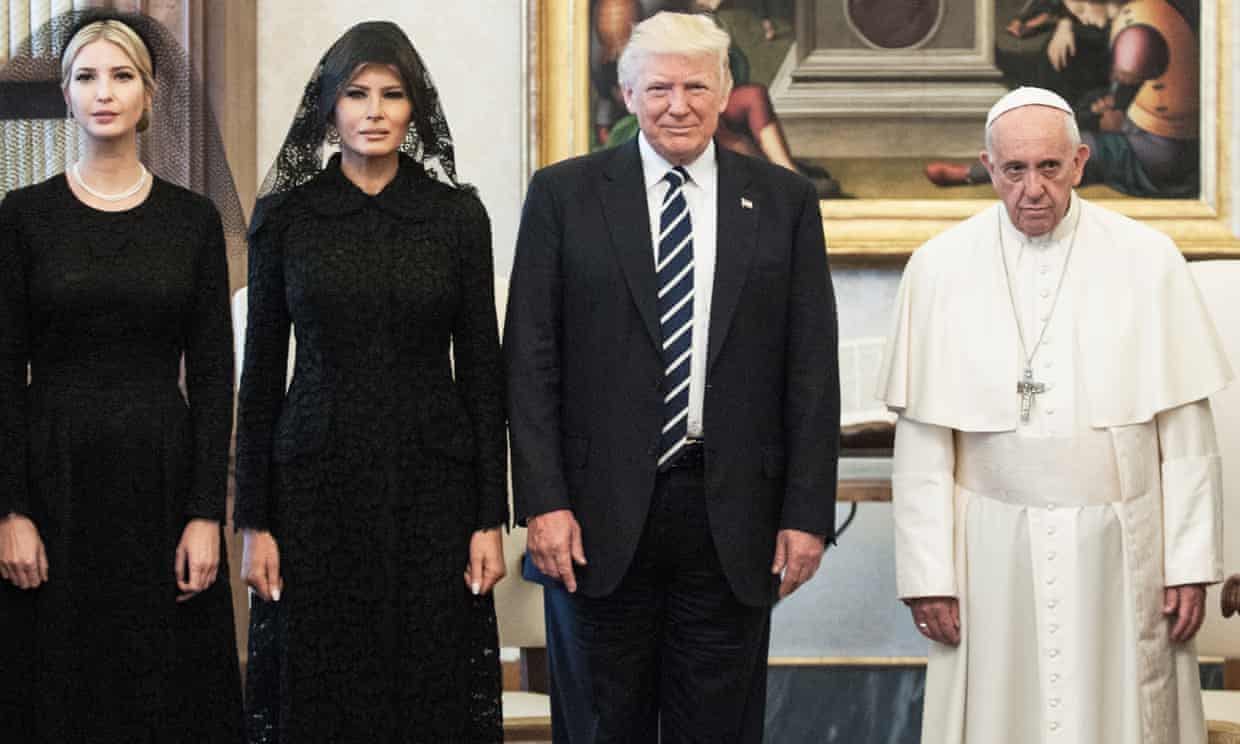 Donald Trump, with his wife Melania and daughter Ivanka, meeting Pope Francis in the Vatican.