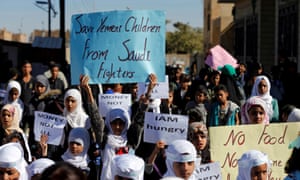 Children protest against the Saudi-imposed blockade outside the UN offices in Sana’a, Yemen.