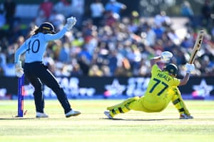 Australia v England: Women’s Cricket World Cup 2022 final – live! 2 Alyssa Healy avoids a stumping by Amy Jones .