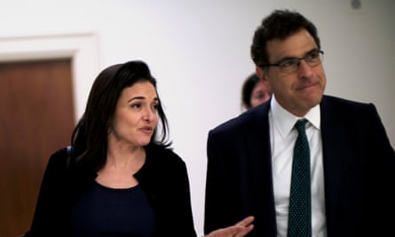 Facebook’s chief operating officer, Sheryl Sandberg, and its vice-president of global communications and public policy, Elliot Schrage, on Capitol Hill.