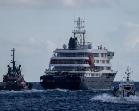 Port vessels escort the MV Hondius off the coast of the Canary Islands